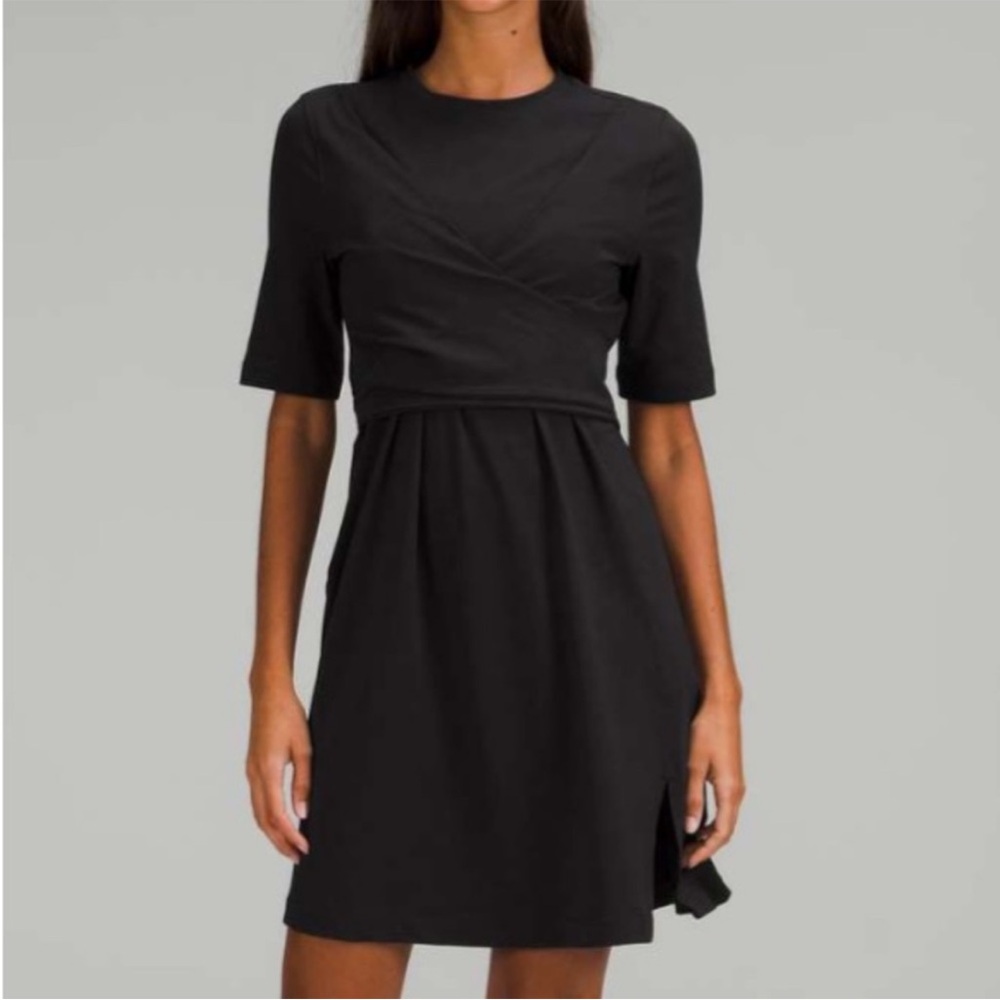 Lululemon Cotton Wrap Front T Shirt Dress Black 6 Lightweight Versatile Slit